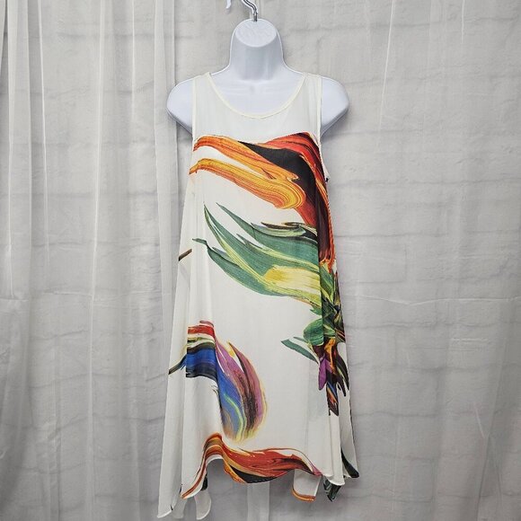 Signature by Robbie Bee White Multicolor Sleeveless Dress Abstract Shift 10P - Picture 1 of 11